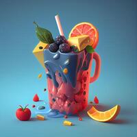 fruta suco dentro uma vidro com frutas e bagas. 3d ilustração, ai generativo imagem foto