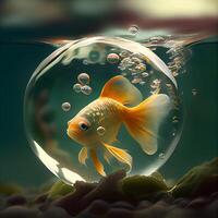 peixinho dentro uma volta vidro aquário. 3d render ilustração., ai generativo imagem foto