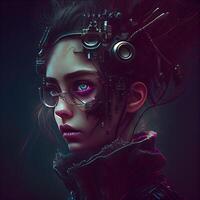 fechar acima retrato do uma futurista garota. cyberpunk estilo., ai generativo imagem foto