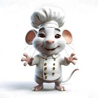 3d Renderização do uma branco rato chefe de cozinha com uma chefe de cozinha chapéu e uniforme, ai generativo imagem foto