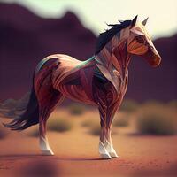 cavalo dentro a deserto. 3d Renderização. computador digital desenho., ai generativo imagem foto