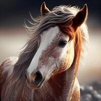 retrato do uma cavalo com grandes juba dentro a deserto., ai generativo imagem foto