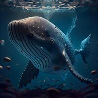 baleia natação embaixo da agua dentro profundo azul oceano. 3d ilustração., ai generativo imagem foto
