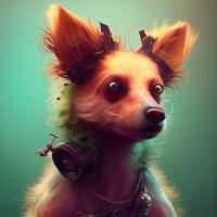 engraçado cachorro ouvindo para música em fones de ouvido. 3d ilustração., ai generativo imagem foto