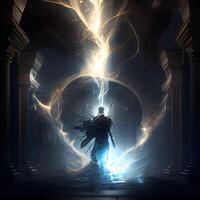 místico portal com uma homem dentro uma terno do uma demônio foto