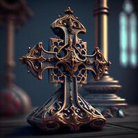 3d ilustração do uma Cruz dentro a gótico estilo em uma Sombrio fundo foto