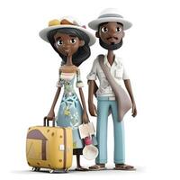 ilustração do uma casal do turistas com uma mala de viagem em uma branco fundo, ai generativo imagem foto