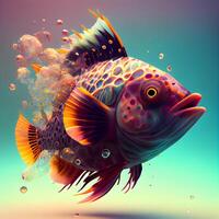 embaixo da agua mundo. embaixo da agua mundo. colorida peixe. 3d ilustração foto
