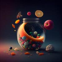 fruta dentro uma vidro jar. 3d ilustração. cópia de espaço. foto