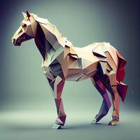 poligonal cavalo isolado em cinzento fundo. 3d render ilustração foto