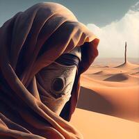 egípcio homem dentro a deserto, 3d Renderização. computador digital desenho. foto