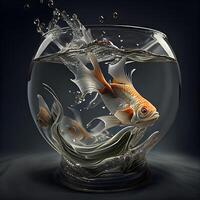 peixinho dentro uma tigela do água. 3d ilustração. cópia de espaço. foto