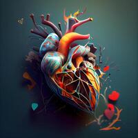 humano coração em uma Sombrio fundo. 3d Renderização, 3d ilustração. foto