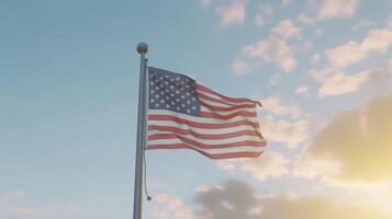 americano bandeira onda fechar acima para memorial dia ou 4º do julho.. criada com generativo ai foto