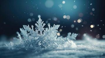 Natal noite composição do flocos de neve dentro neve com brilhos.. criada com generativo ai foto