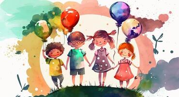 feliz internacional crianças dia para crianças celebração, generativo ai foto