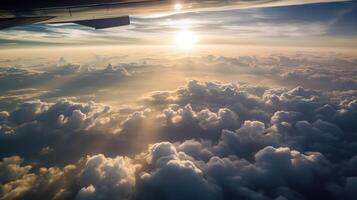 ai gerado. ai generativo. foto do fechar nuvens céu topo do a Horizonte. fotografia a partir de a avião. gráfico arte