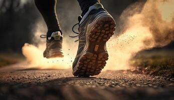 ai generativo. ai gerado. foto tiro realista do corrida corrida caminhando pessoa dentro a urbano cidade parque. ao ar livre aventura esporte vibe. gráfico arte