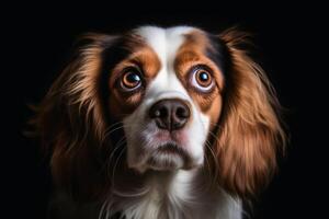 uma retrato do uma atordoado cachorros face com Largo aberto olhos criada com generativo ai tecnologia. foto