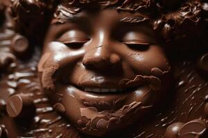 uma feliz criança face fez do chocolate criada com generativo ai tecnologia. foto