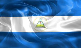 ilustração 3D de uma bandeira da nicarágua - bandeira de tecido acenando realista foto