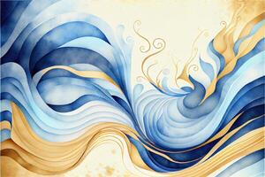 azul e ouro ondas aguarela fundo ai gerado foto