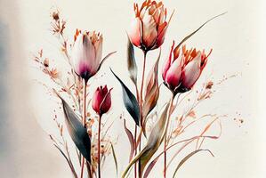 tulipas aquarela, cartão postal ou convite poster em a parede gerado de ai foto