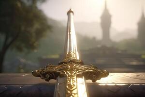 Magia espada. medieval espada do lenda, Magia e poder. generativo ai foto