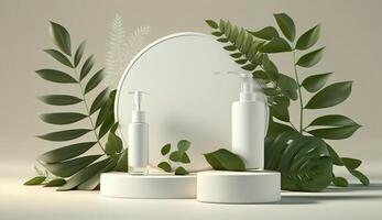 3d branco pódio para beleza cuidados com a pele produtos mostrar. ficar de pé para mostrar Cosmético produtos. ai gerado. foto