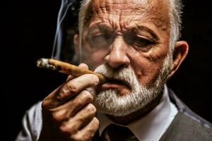 retrato do uma homem fumar uma charuto foto