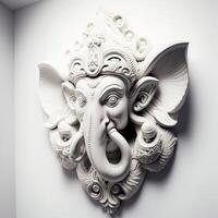 uma branco murado quarto com uma estátua do a indiano mitológico Deus senhor ganesha Como mural. ai gerado. foto