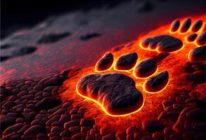 animal pata impressão em quente lava. ai gerado foto