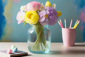 ainda vida flores dentro uma jar. pintura com aquarela. ai gerado foto