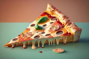 fatia do delicioso pizza em Sombrio fundo. generativo ai foto