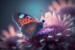 animado borboleta em Primavera flores generativo ai foto