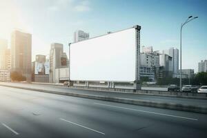 futurista cidade Painel publicitário crio uma em branco tela de pintura para seu Próximo publicidade campanha foto