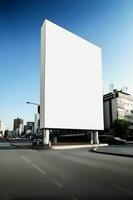 futurista cidade Painel publicitário crio uma em branco tela de pintura para seu Próximo publicidade campanha foto