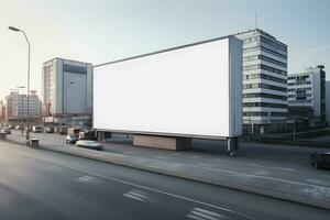 futurista cidade Painel publicitário crio uma em branco tela de pintura para seu Próximo publicidade campanha foto