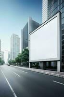 futurista cidade Painel publicitário crio uma em branco tela de pintura para seu Próximo publicidade campanha foto