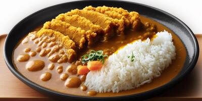 a japonês Curry arroz com frito carne de porco com ai gerado. foto