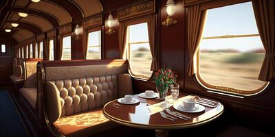 a luxuoso jantar dentro a trem com ai gerado. foto