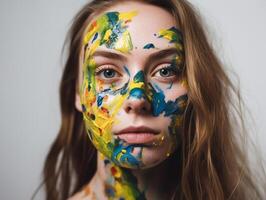 uma mulher com face pintura criada com generativo ai tecnologia foto