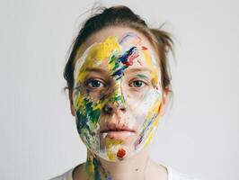 uma mulher tintas dela face criada com ai gerado foto
