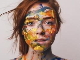 uma mulher com face pintura criada com generativo ai tecnologia foto