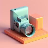 Câmera e geométrico objetos dentro tendendo cor paleta para publicidade com generativo ai foto