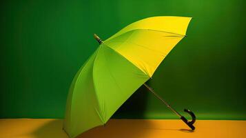 à moda aberto amarelo guarda-chuva em verde fundo, generativo ai foto