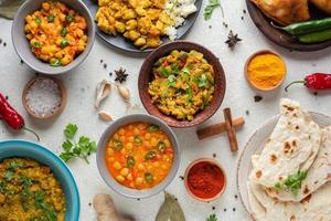 vista de cima tigelas com comida indiana