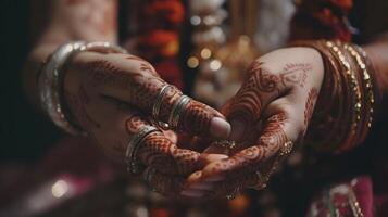 surpreendente hindu Casamento cerimônia. detalhes do tradicional indiano casamento. belas decorado hindu Casamento acessórios. indiano casamento tradições, generativo ai foto