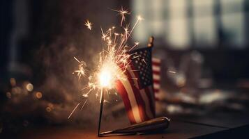 vintage celebração com estrelinhas e desfocado americano bandeira - independência dia foto