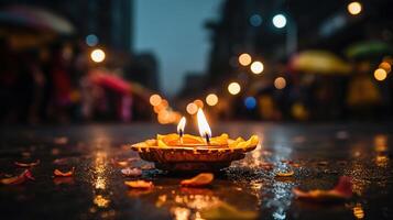 vela luz em diwali ou deepawali festival dentro Índia, generativo ai foto